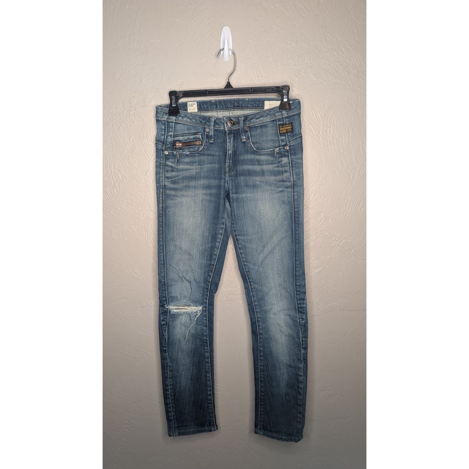 G Star Raw Womens 26 X 27 Distressed Ocean Skinny Jeans